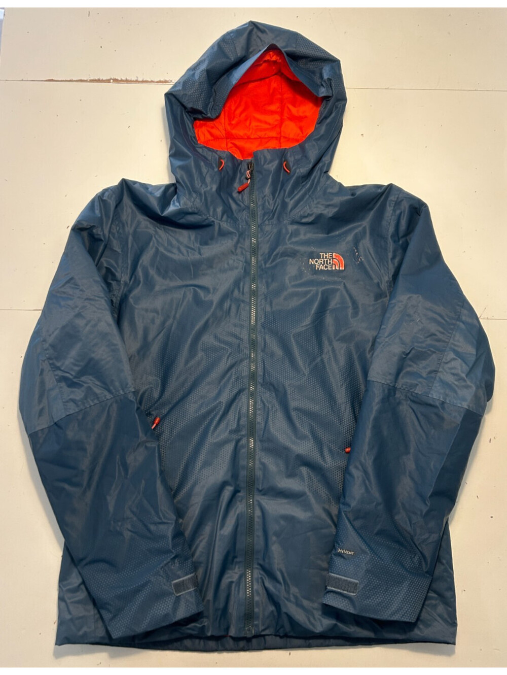 Vintage North Face Hyvent Hooded Blue Quilted Orange Lined Jacket Men's Large L